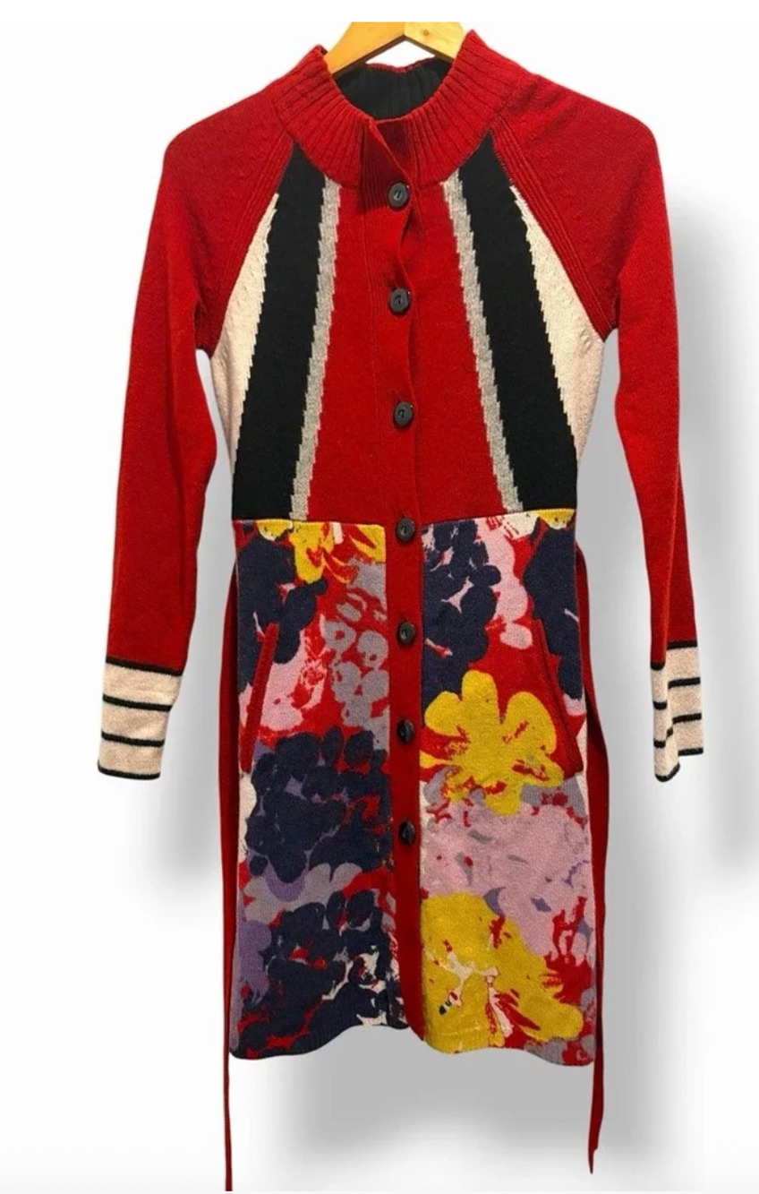 Sparrow Lambswool Floral Sweater Dress Small Belted Dark Academia Retro